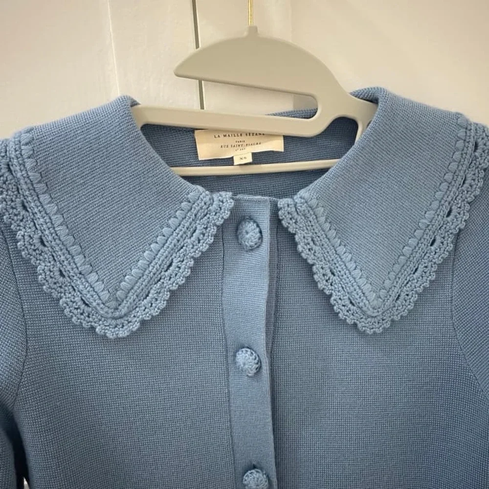 Sezane Blue Cardigan with Crochet Collar - Picture 5 of 6